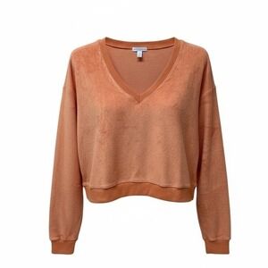 Beyond Yoga Terry Cloth Cropped V Neck Tropez Pullover Sweatshirt Made in USA M